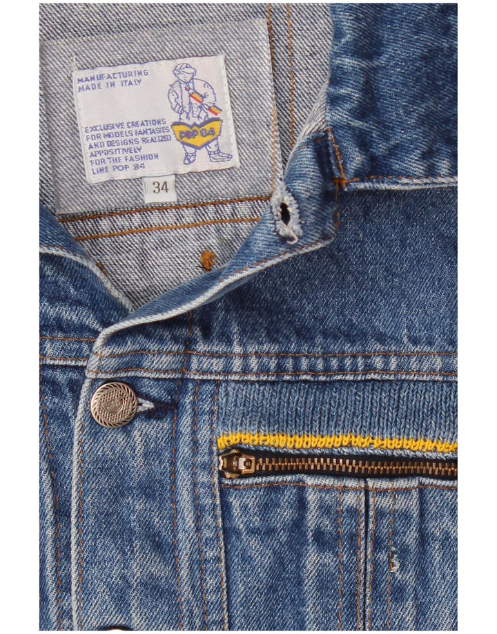 POP 84 Dame Crop Denim Gilet UK 2 2XS Blå
