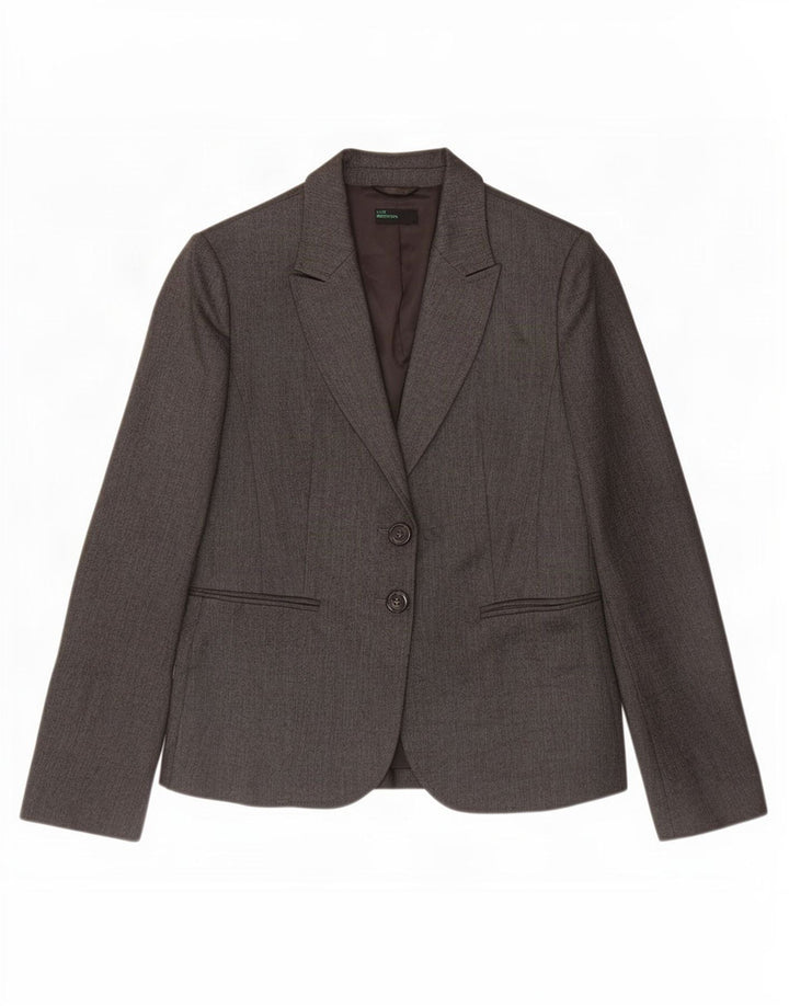 Benetton Dame 2 Button Blazer Jacket UK 10 Small Grey Herringbone