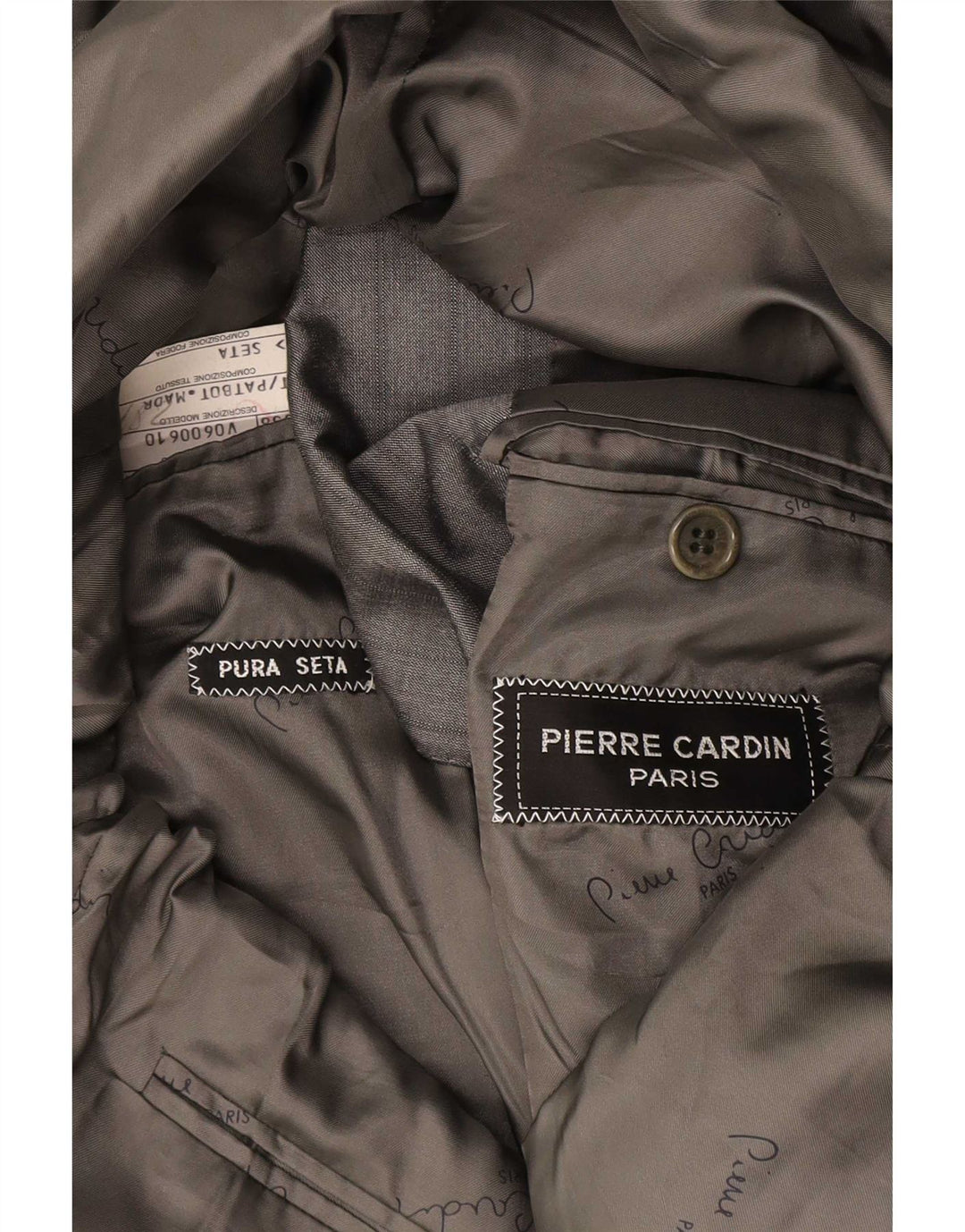 Pierre Cardin Herre 2-knaps blazerjakke UK 38 Medium Grå Stribet Silke
