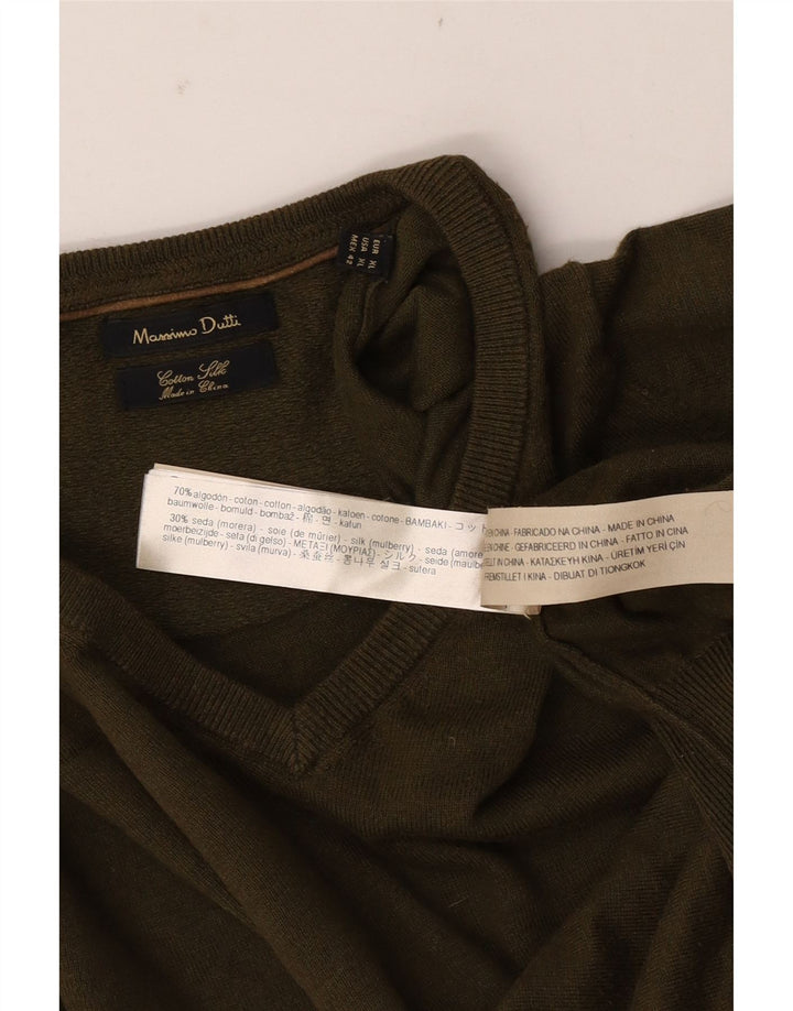 Massimo Dutti Herre V-hals sweater XL Khaki Bomuld