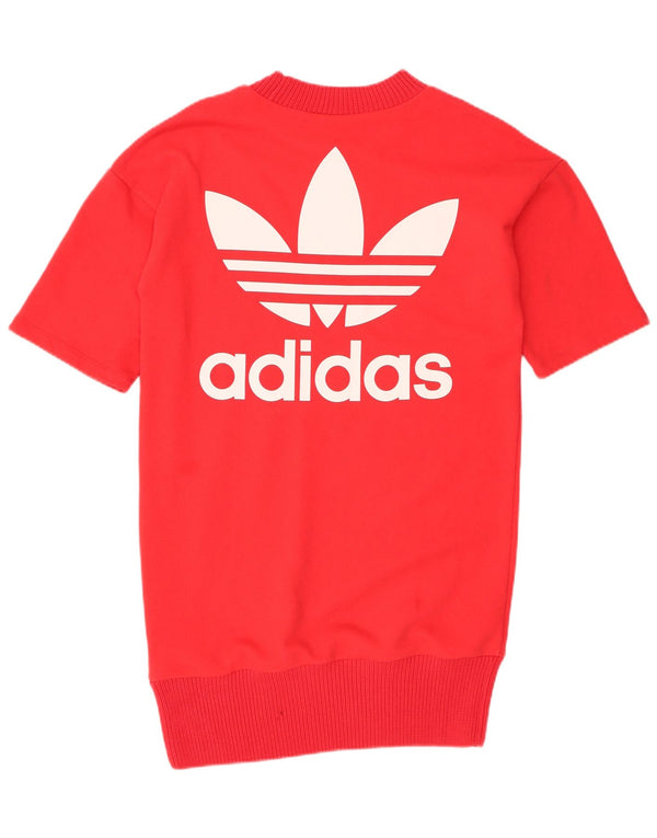 Adidas Dame Grafisk Sweatshirt Jumper Kjole UK 10 Lille Rød Bomuld
