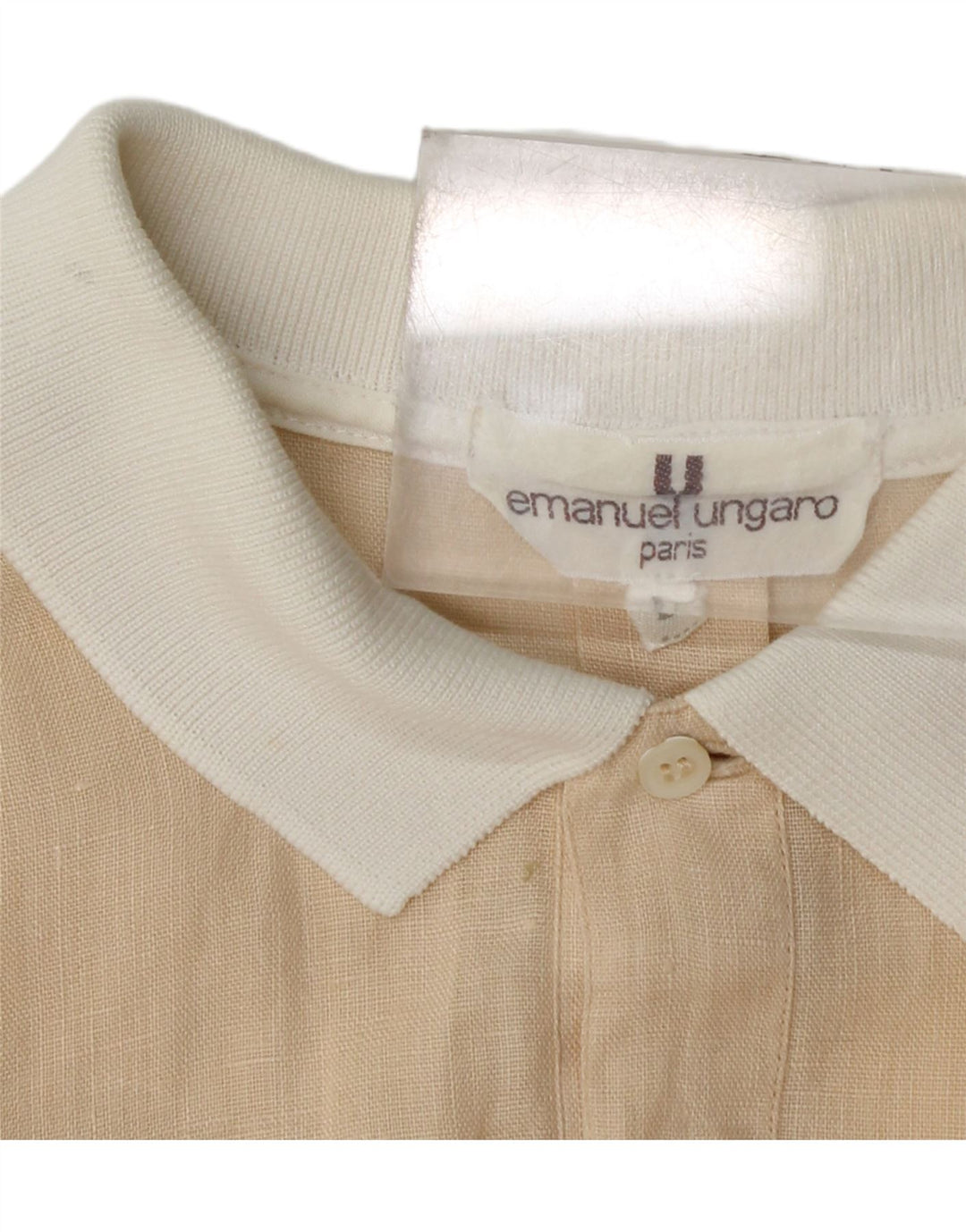 Emanuel Ungaro Herre Kortærmet Pullover Shirt Stor Beige Colourblock