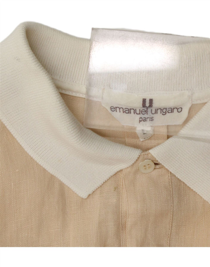 Emanuel Ungaro Herre Kortærmet Pullover Shirt Stor Beige Colourblock