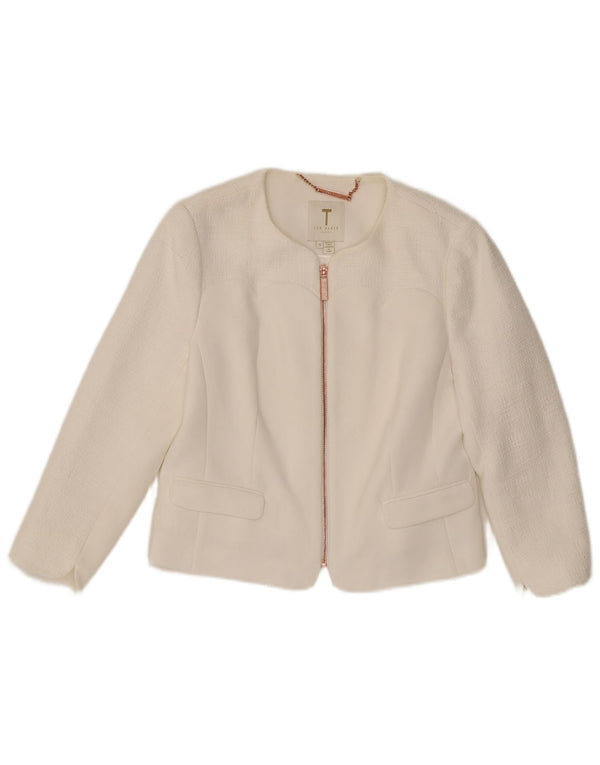 Ted Baker Womens Crop Blazer Jacket Size 3 Medium White Polyester