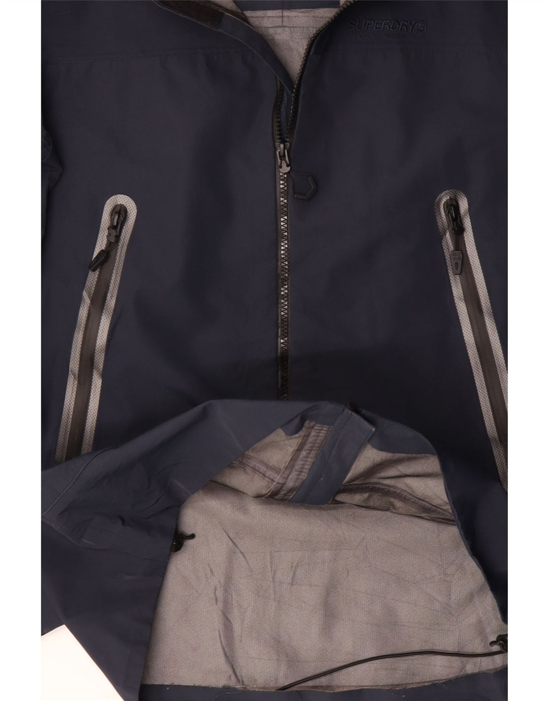 SUPERDRY Vandtæt jakke med hætte til mænd UK 36 Lille marineblå polyester