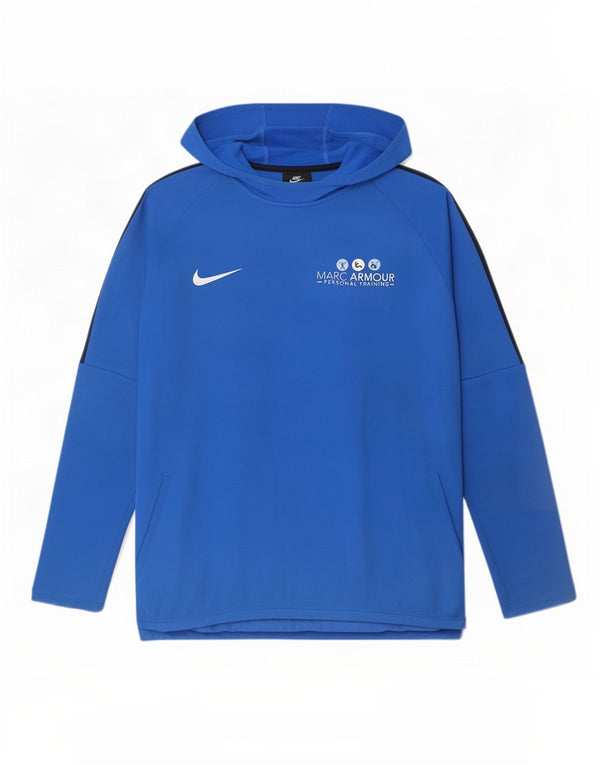 Nike Mens Dri Fit Graphic Hoodie Jumper Large Blue Colourblock Polyester