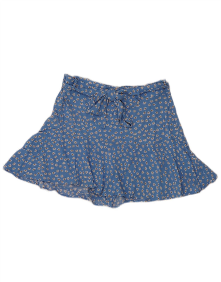 Zara Dame Mini-nederdel Large W30 Blue Floral Viscose