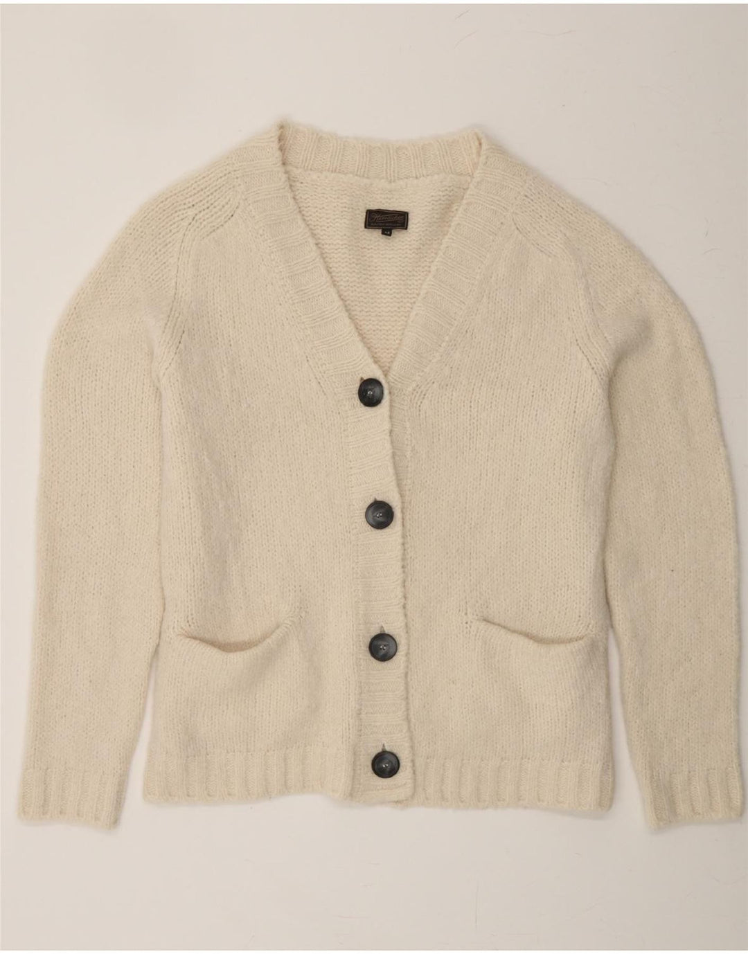 VINTAGE Womens Cardigan Sweater UK 14 Medium White Acrylic Vintage Vintage and Second-Hand Vintage from Messina Hembry 
