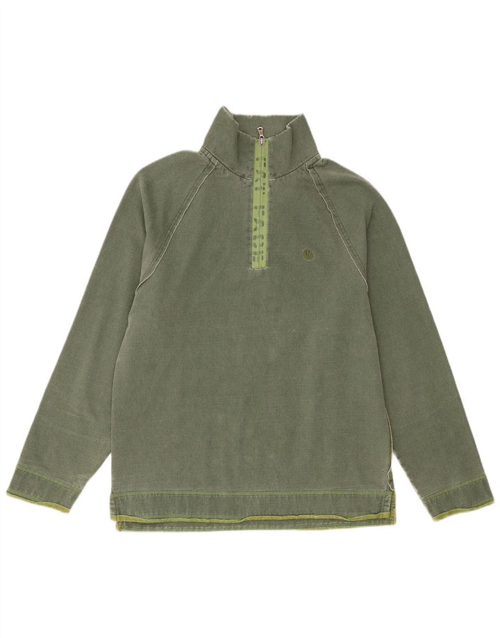 Fedt ansigt herre lynlås-hals sweater jumper lille grøn bomuld