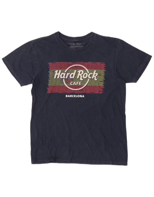 Hard Rock Cafe Herre Barcelona Grafisk T-Shirt Top Medium Marineblå Bomuld
