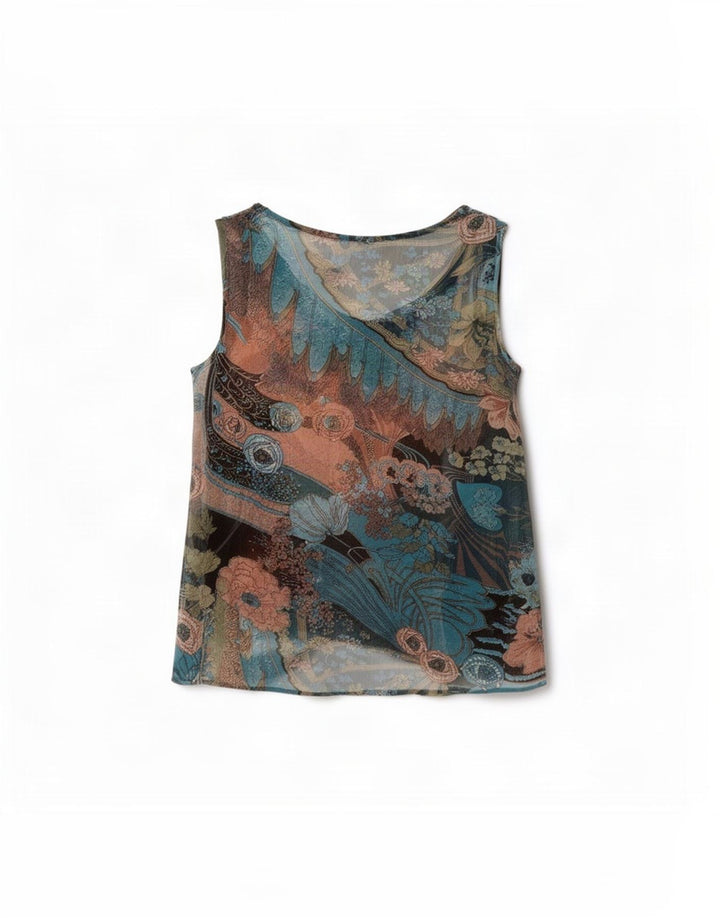 Vintage Damebluse Top UK 14 Medium Multicolored Floral