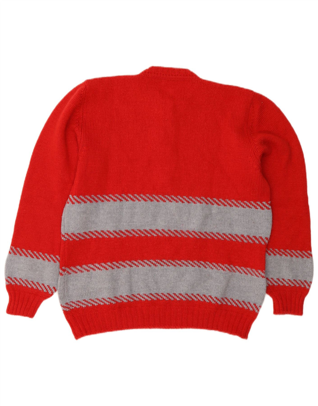 Vintage Dame Button Neck Jumper Sweater UK 14 Medium Rød Stribet