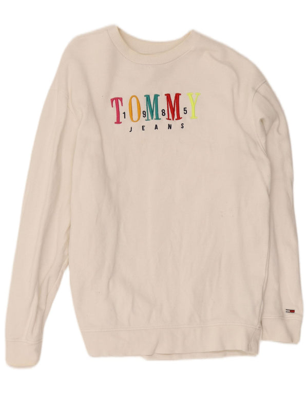 Tommy Hilfiger Dame Grafisk Oversized Sweatshirt Jumper UK 10 Small White