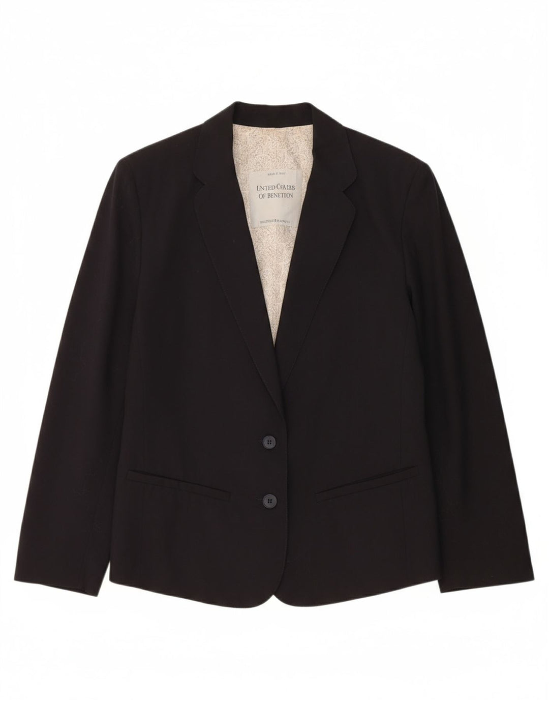 BENETTON Womens 2 Button Blazer Jacket IT 44 Medium Navy Blue Wool
