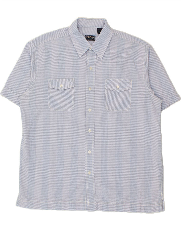 IZOD Mens Short Sleeve Shirt Large Blue Striped Cotton Vintage Izod and Second-Hand Izod from Messina Hembry 