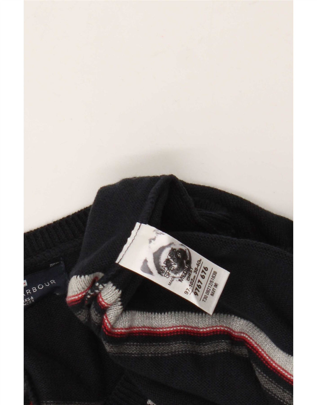 Marks & Spencer Herre Blue Harbor V-hals sweater Medium Navy stribet