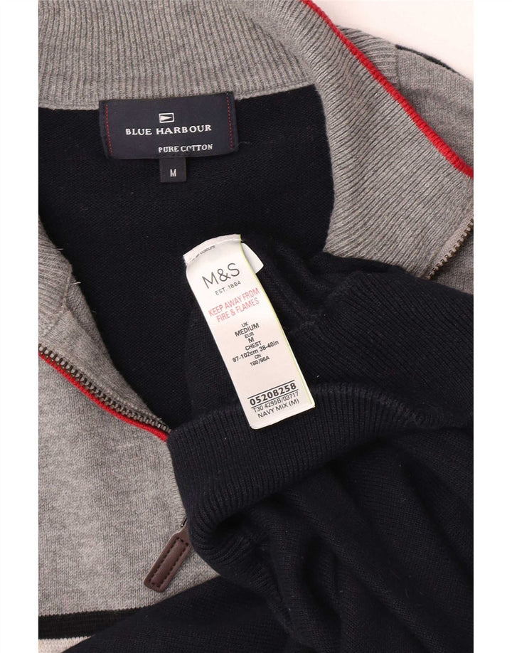 Marks & Spencer Herre Blue Harbor Zip Neck Jumper Sweater Medium Navy Blue