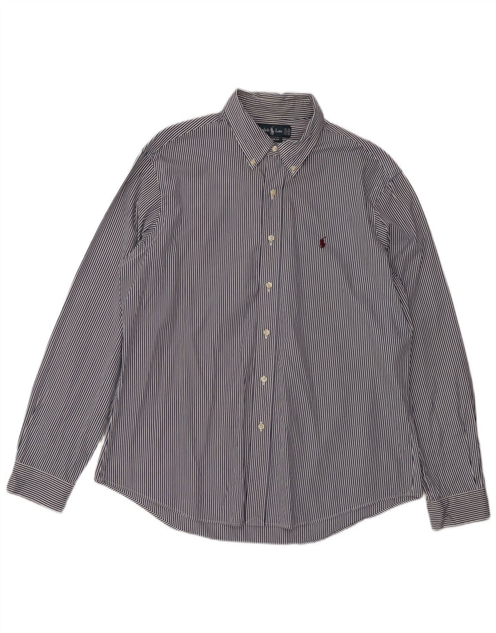 Ralph Lauren Herre Custom Fit skjorte XL marineblå nålestribet bomuld