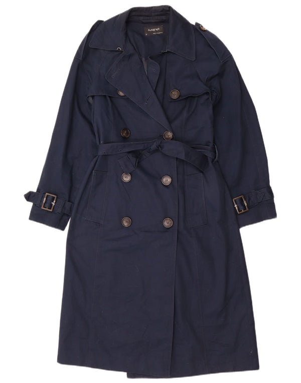 Marks & Spencer Womens Autograph Trench Coat UK 10 Small Navy Blue Cotton