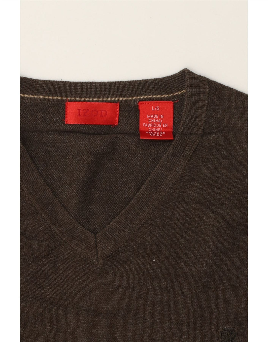 IZOD Mens V-Neck Jumper Sweater Large Brown Cotton Vintage Izod and Second-Hand Izod from Messina Hembry 