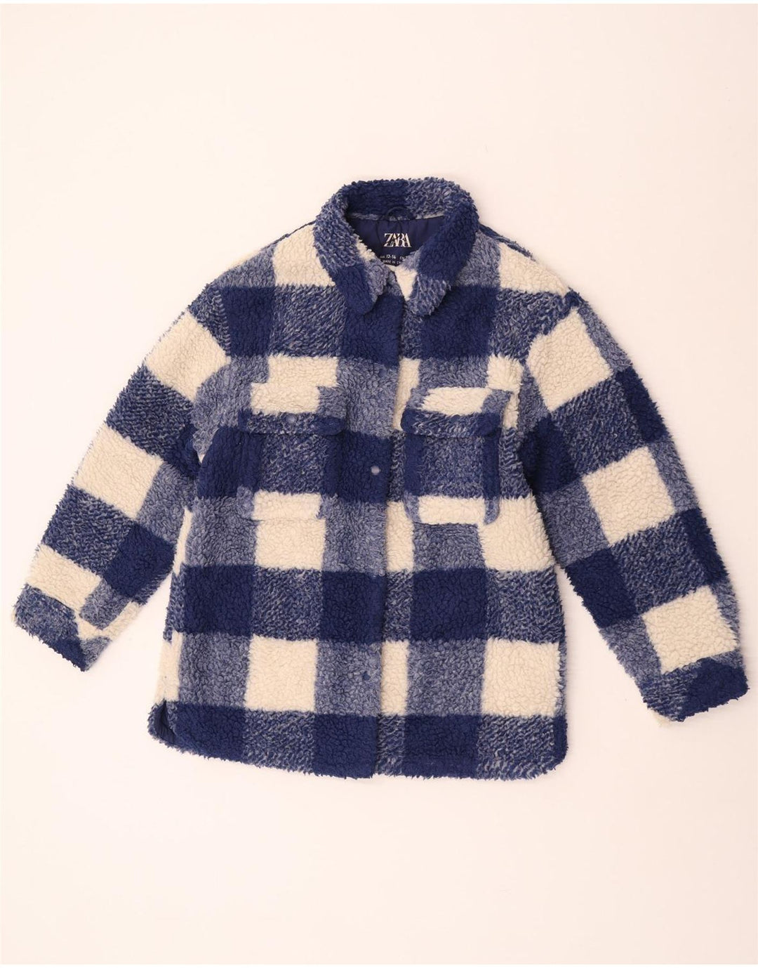 Zara Pige Fleecejakke 13-14 År Blå Gingham Polyester
