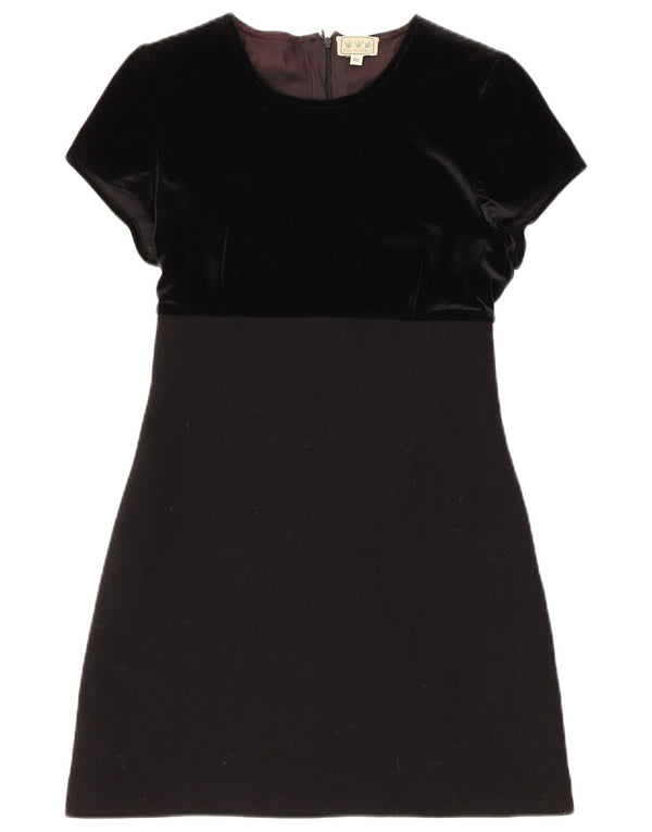 Vintage Dame Velvet Skede Kjole IT 40 Lille Sort Uld