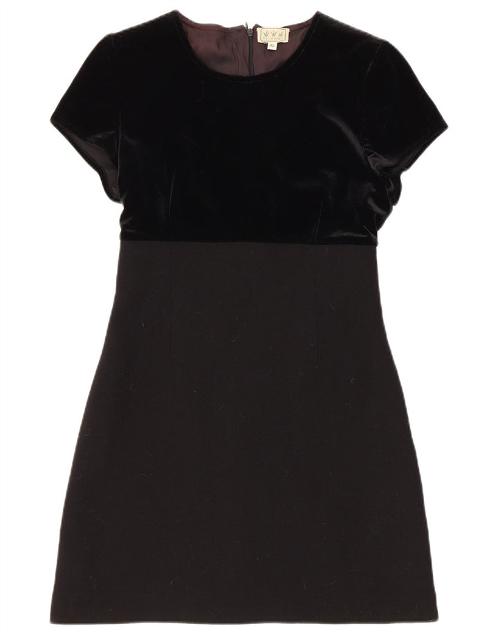Vintage Dame Velvet Skede Kjole IT 40 Lille Sort Uld