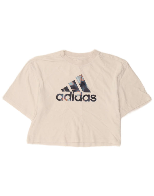 Adidas Womens Crop Graphic T-Shirt Top UK 6 XS Hvid Bomuld
