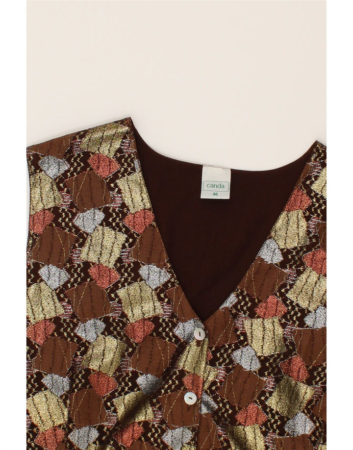 CANDA Womens Waistcoat EU 46 XL Brown Geometric Cotton Vintage Canda and Second-Hand Canda from Messina Hembry 