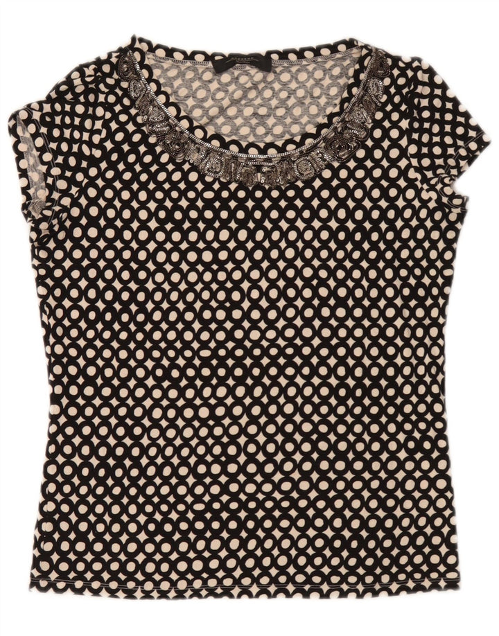 Max Mara Dame Weekend Bluse Top UK 10 Small Black Spotted Viscose