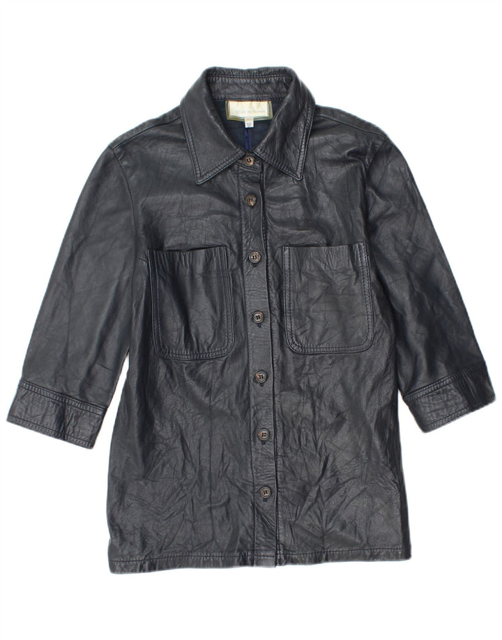 Les Copains 3/4-ærmet læderjakke til kvinder IT 42 Mellem marineblåt læder