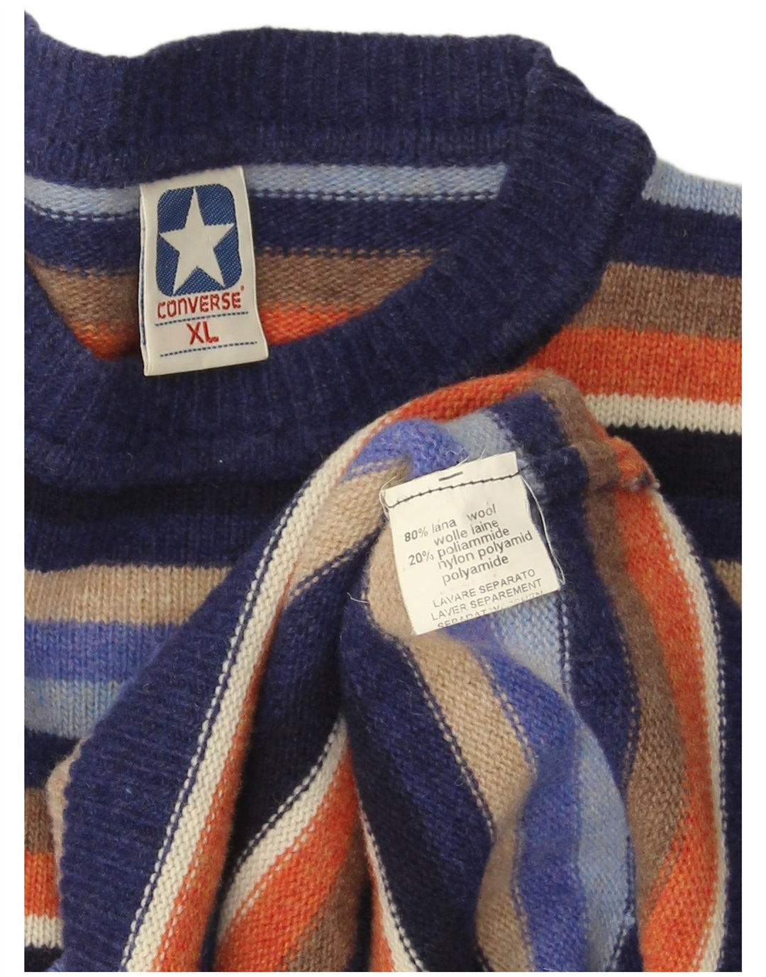 CONVERSE Herretrøje med rund hals XL flerfarvet stribet uld