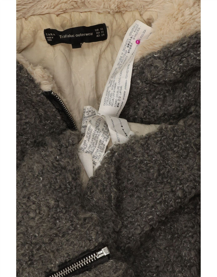 Zara oversized bomberjakke med hætte til kvinder, UK 6 XS Grå polyester