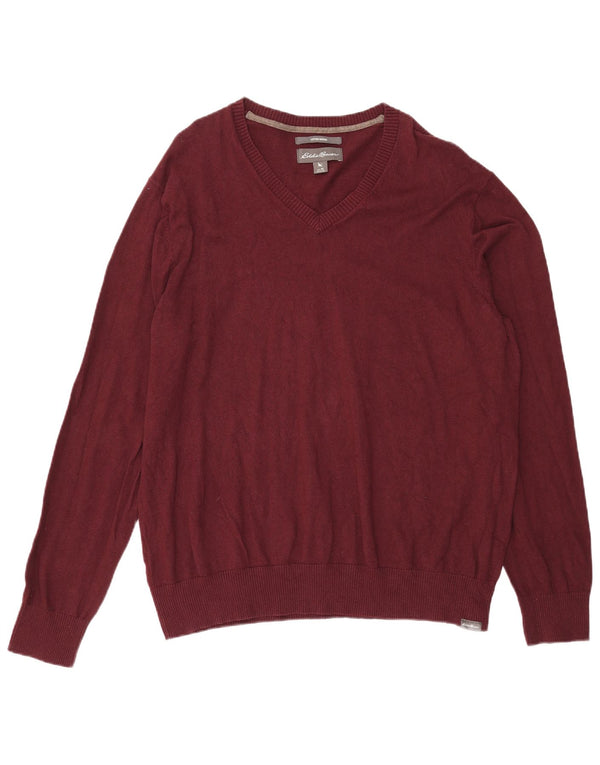 Eddie Bauer Herre V-hals sweater XL Bourgogne bomuld