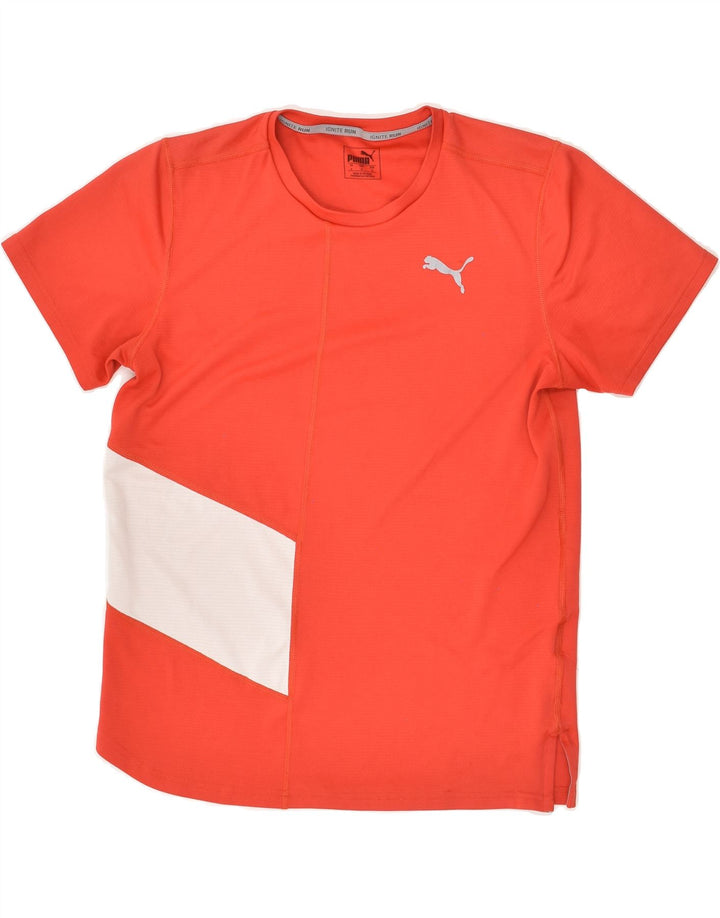 PUMA Mens T-Shirt Top Small Red Colourblock Polyester | Vintage Puma | Thrift | Second-Hand Puma | Used Clothing | Messina Hembry 