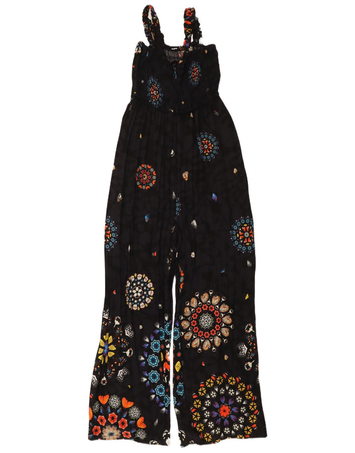 DESIGUAL Kvinder grafisk ærmeløs Jumpsuit UK 14 Large Black Floral