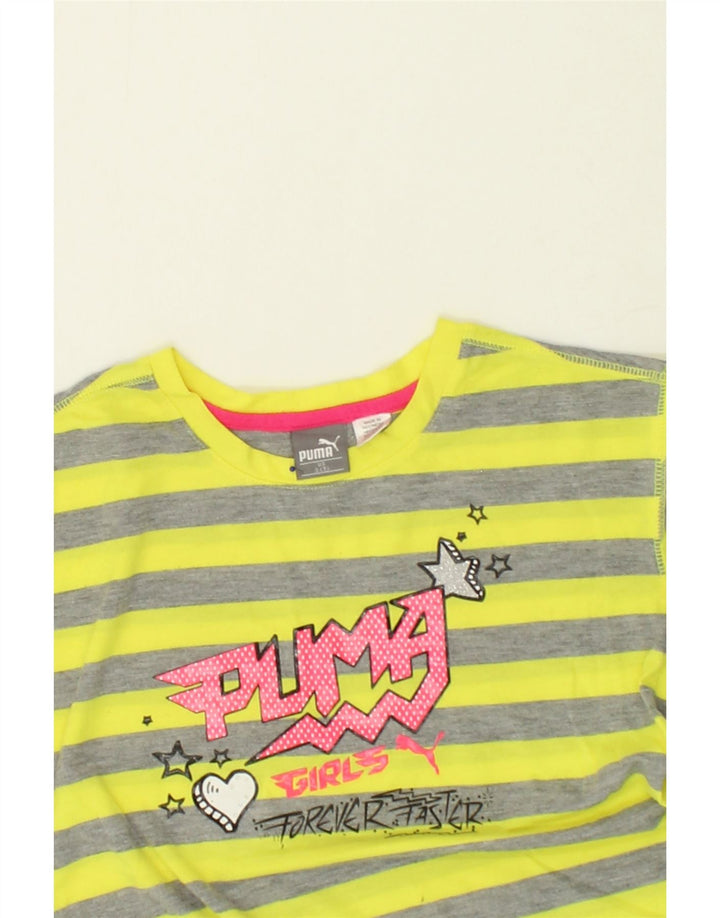 PUMA Girls Graphic Top 3/4 Sleeve 6-7 Years Small Yellow Striped Polyester Vintage Puma and Second-Hand Puma from Messina Hembry 