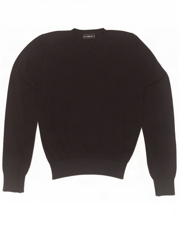 Zara Womens Crop Crew Neck Jumper Sweater UK 12 Medium Black