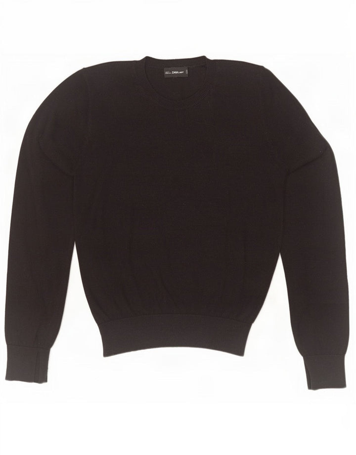 Zara Womens Crop Crew Neck Jumper Sweater UK 12 Medium Black