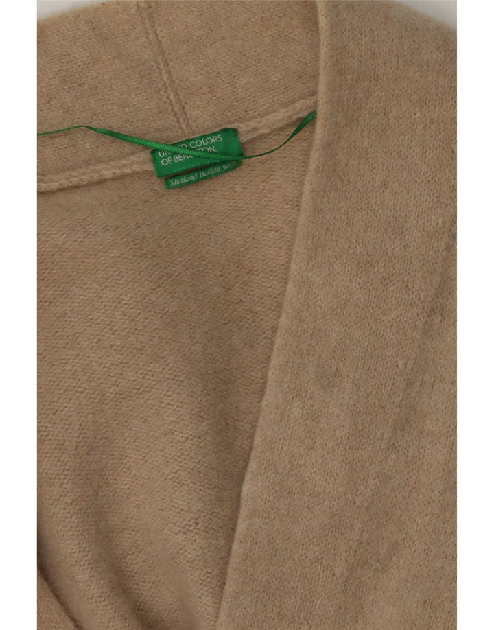 Benetton Dame Longline Cardigan Sweater UK 14 Stor Beige Uld