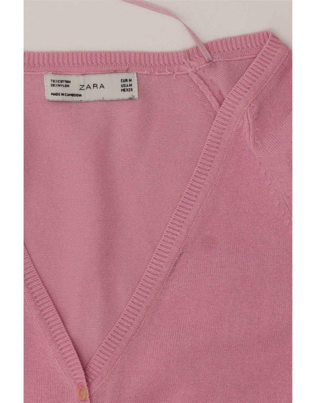 Zara Dame Cardigan Sweater UK 12 Medium Pink Bomuld