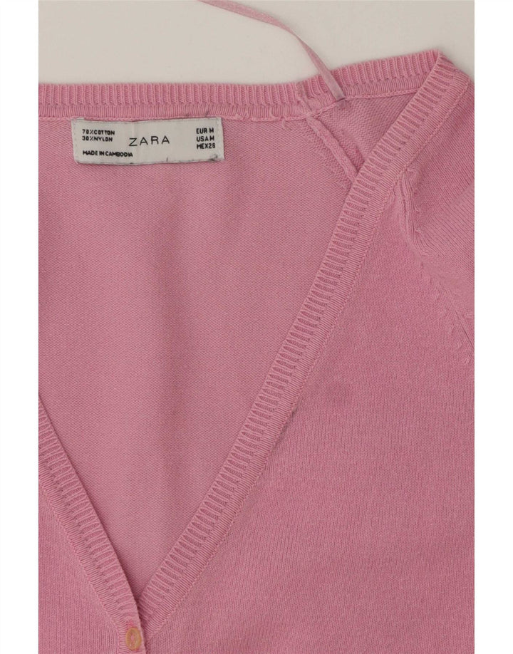 Zara Dame Cardigan Sweater UK 12 Medium Pink Bomuld