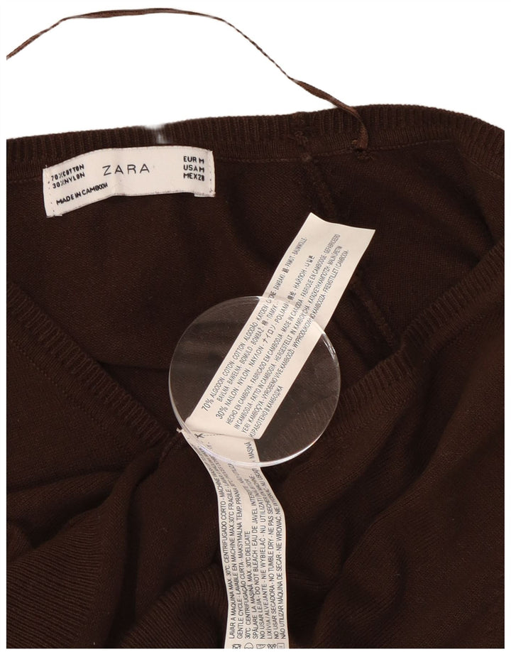 Zara Dame Cardigan Sweater UK 12 Medium Brun Bomuld