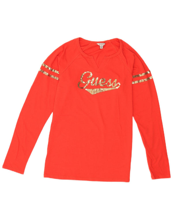 Guess Dame Grafisk Top Langærmet UK 12 Medium Rød Bomuld