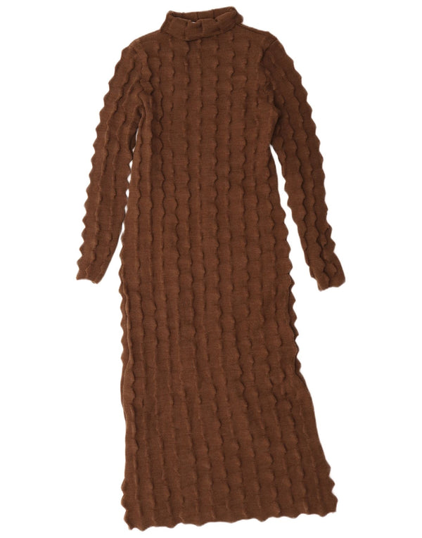 Zara Dame Langærmet Jumper Kjole UK 10 Lille Brun Akryl