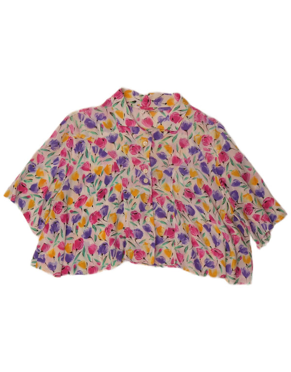 Vintage Kvinders Oversized Crop Shirt Bluse UK 10 Small Multicolored Floral