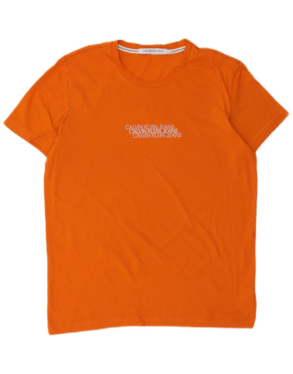 Calvin Klein Jeans Herre grafisk T-shirt Top XL Orange Bomuld