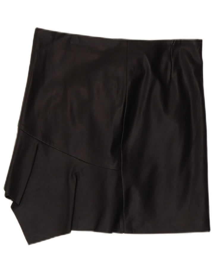 Sisley Womens asymmetrisk lædernederdel UK 12 Medium W30 Black Polyester