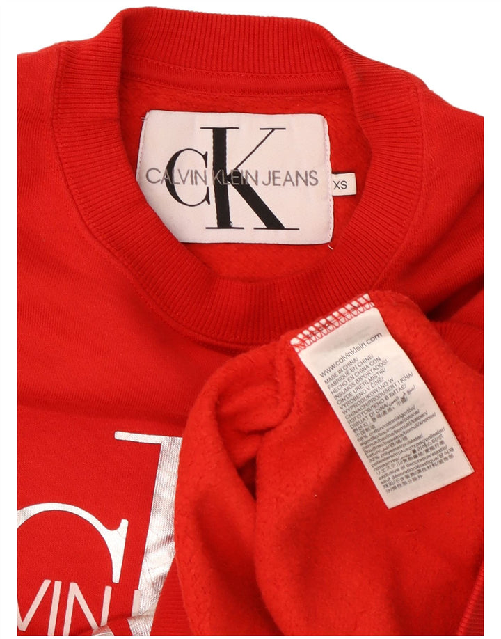 CALVIN KLEIN JEANS Dame Oversized Crop Sweatshirt Jumper UK 6 XS Rød