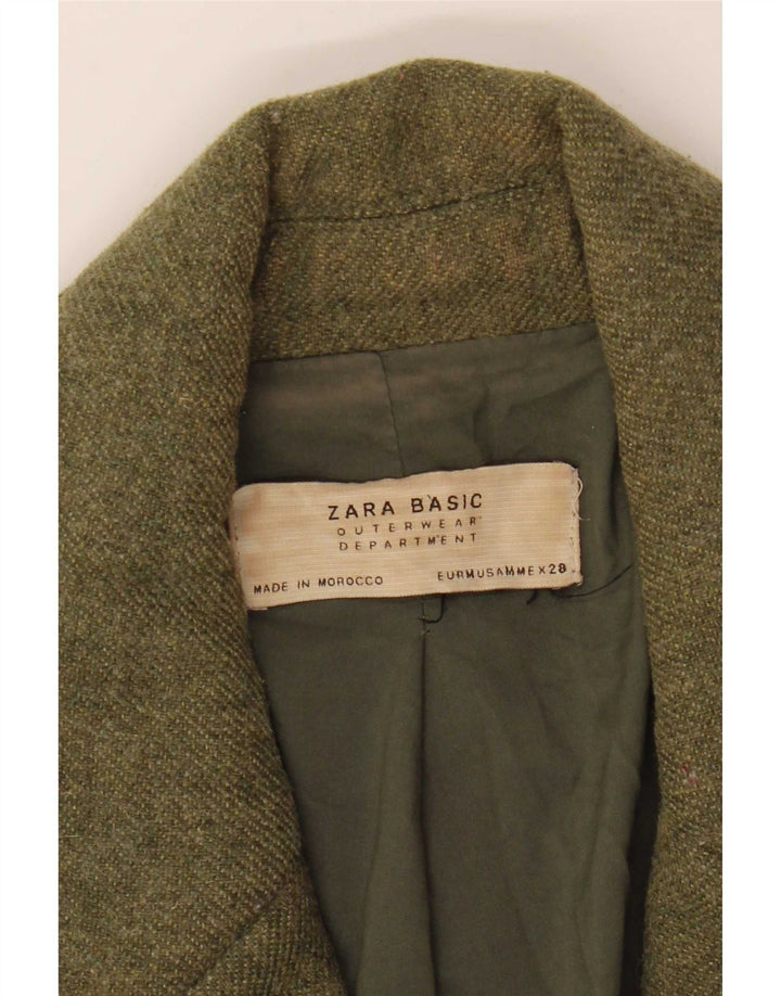 Zara Dame Dobbeltradet Blazer Jacket UK 12 Medium Khaki Polyester